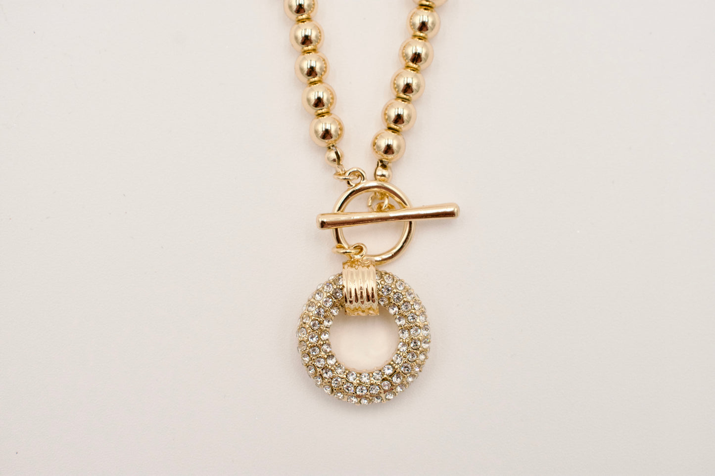 Gold Beaded Rhinestone Toggle Necklace